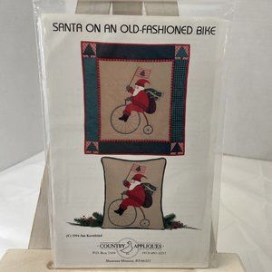 Vintage Pattern Santa on an Old Fashioned Bike Wallhanging and/or Pillow - NEW